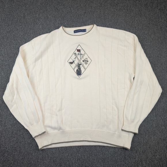 Pinnacle Vintage Golf Embroidered Sweater L Cream Cotton Made in USA Preppy 90s — photo 2